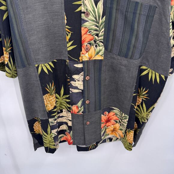 Tommy Bahama Button Front Tropical Shirt Medium Black Gray Silk Floral Print - Picture 3 of 7